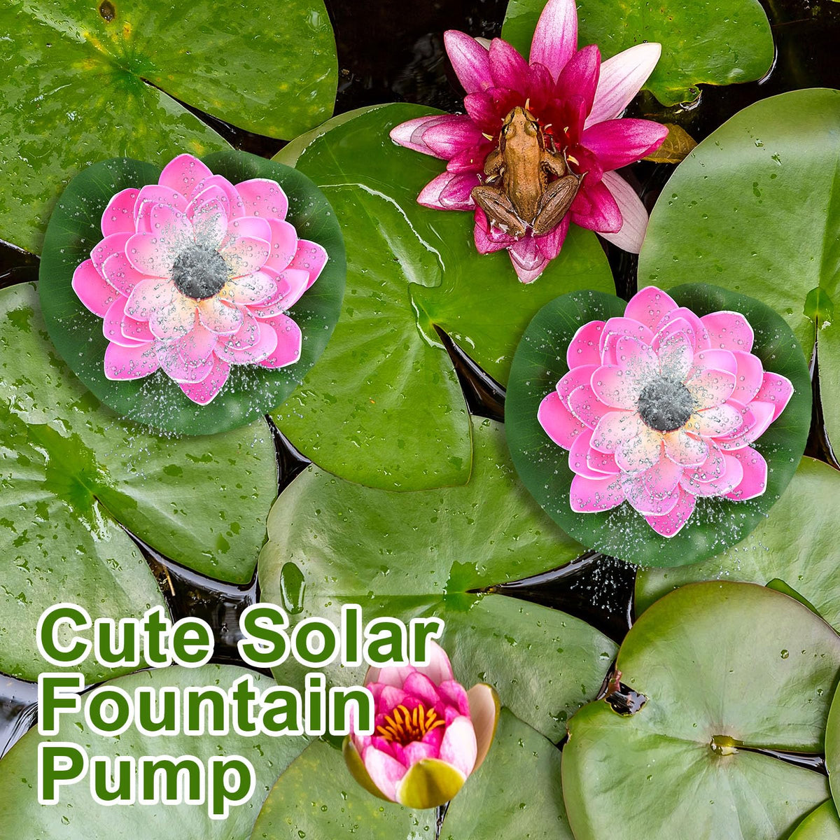 Six-nozzle set provides varied spray shapes and heights for ambiance.