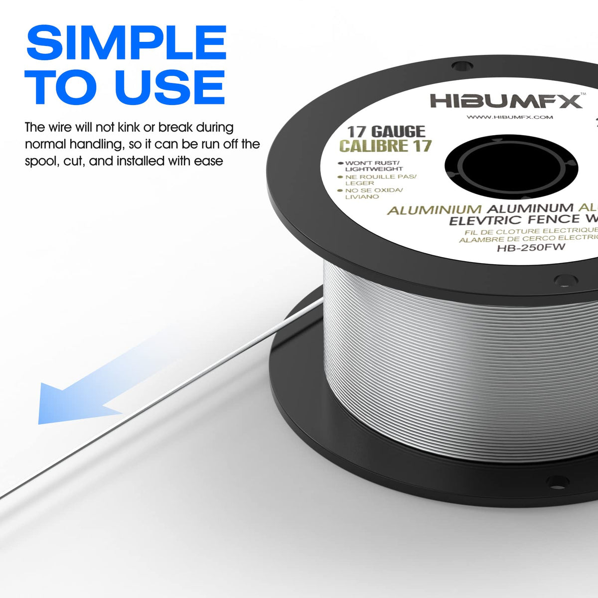 HIBUMFX high-conductivity aluminum wire enhancing fencing performance.