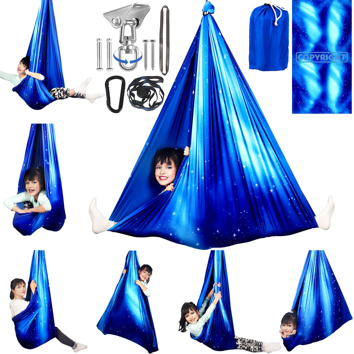HiCamer double-layer sensory swing star blue for calming indoor play