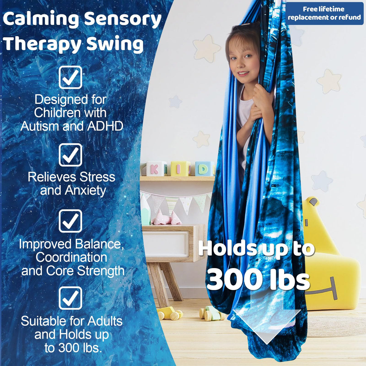 HiCamer sensory joy swings close-up highlights vibrant colors and motion for regulation.