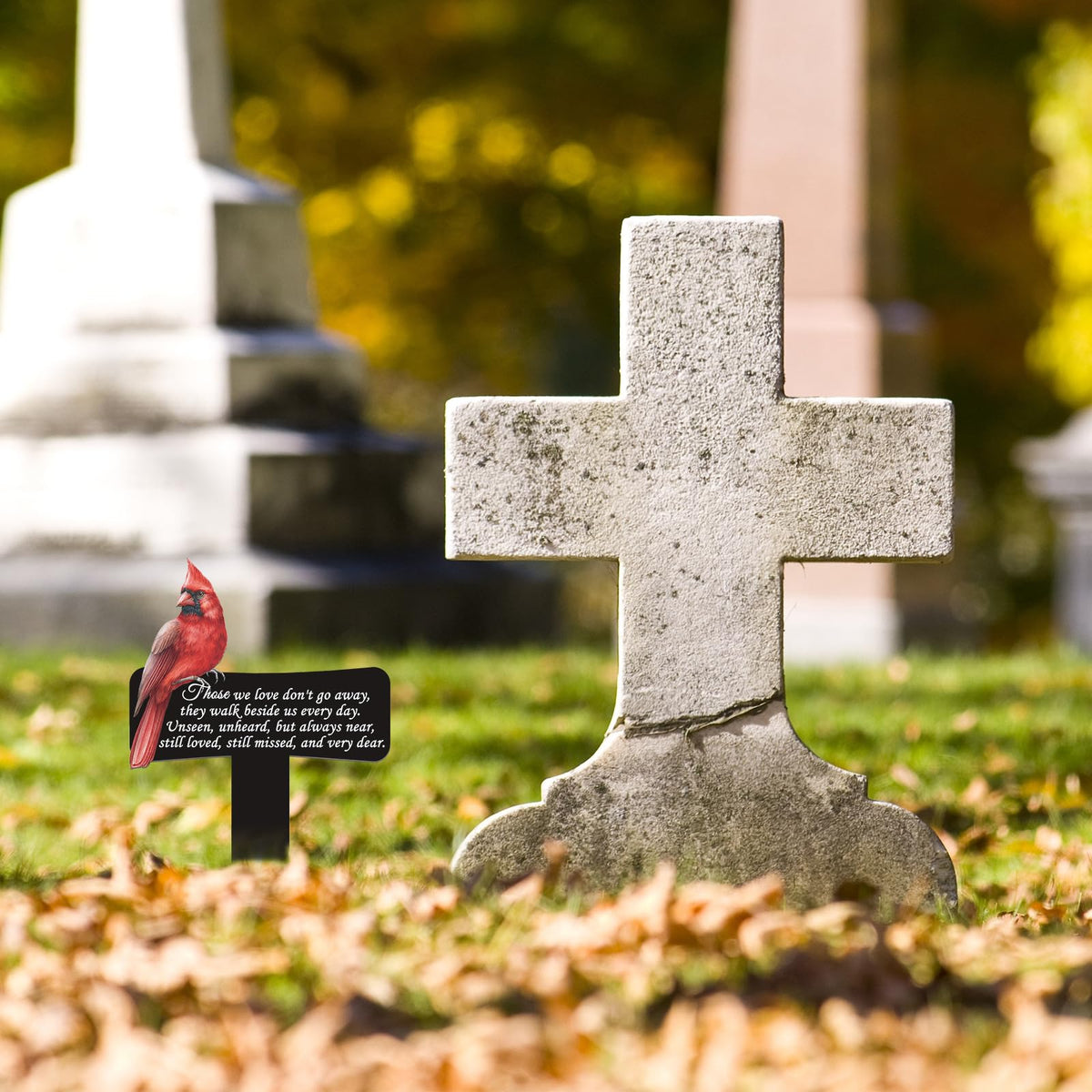 Hicarer cardinal grave marker shown in an outdoor setting for easy setup.