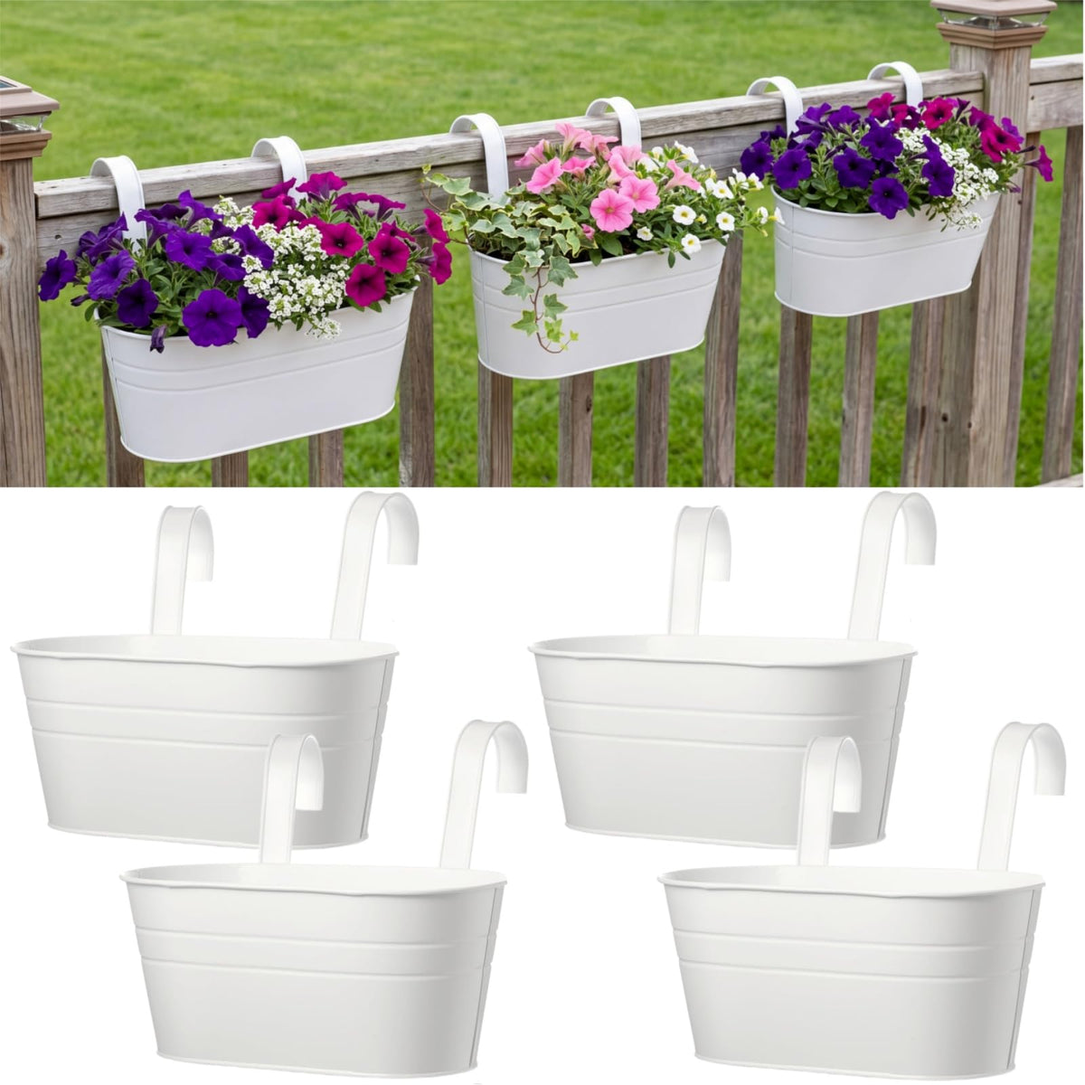 Hicarer hanging rail planter white set of four for balcony styling