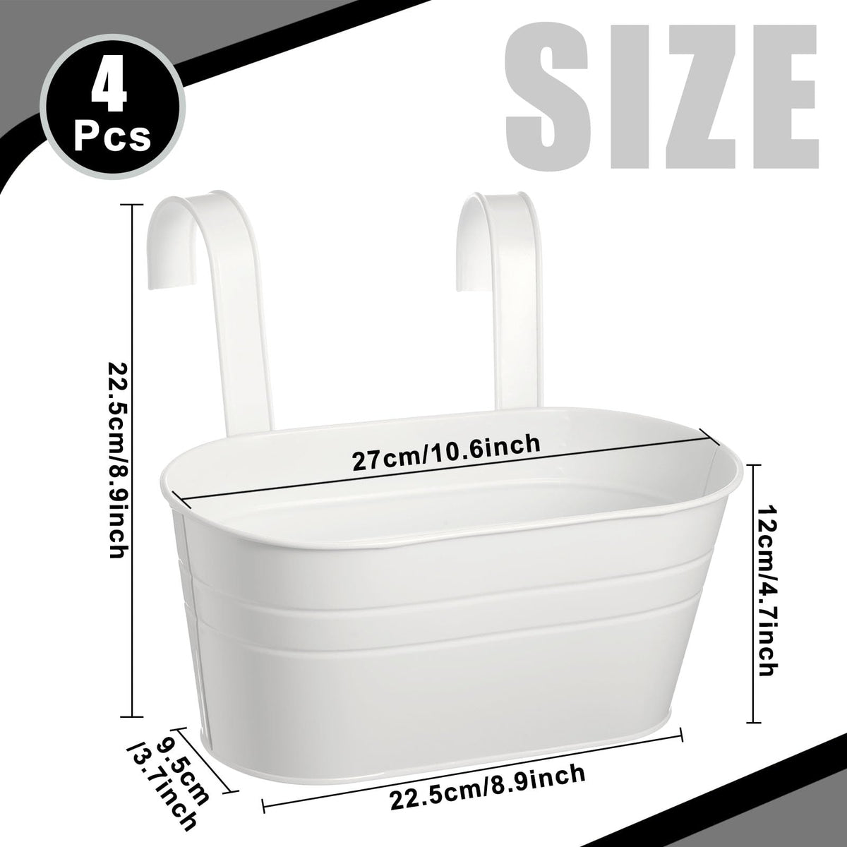 Hicarer metal rail planter for outdoor use in white with sturdy frame