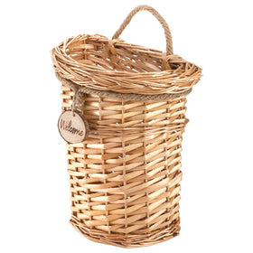 Hiceeden wicker hanging wall basket on a wall, ideal for front-door flowers.