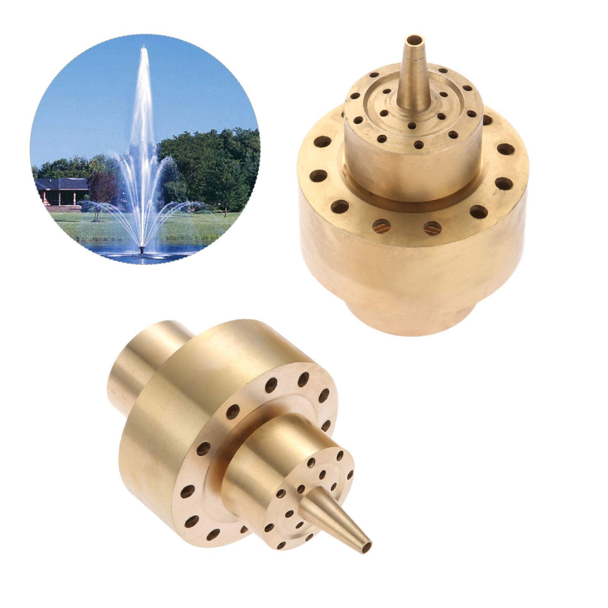 Hicello brass porous diffusion nozzle sprinkles water with flower like patterns.