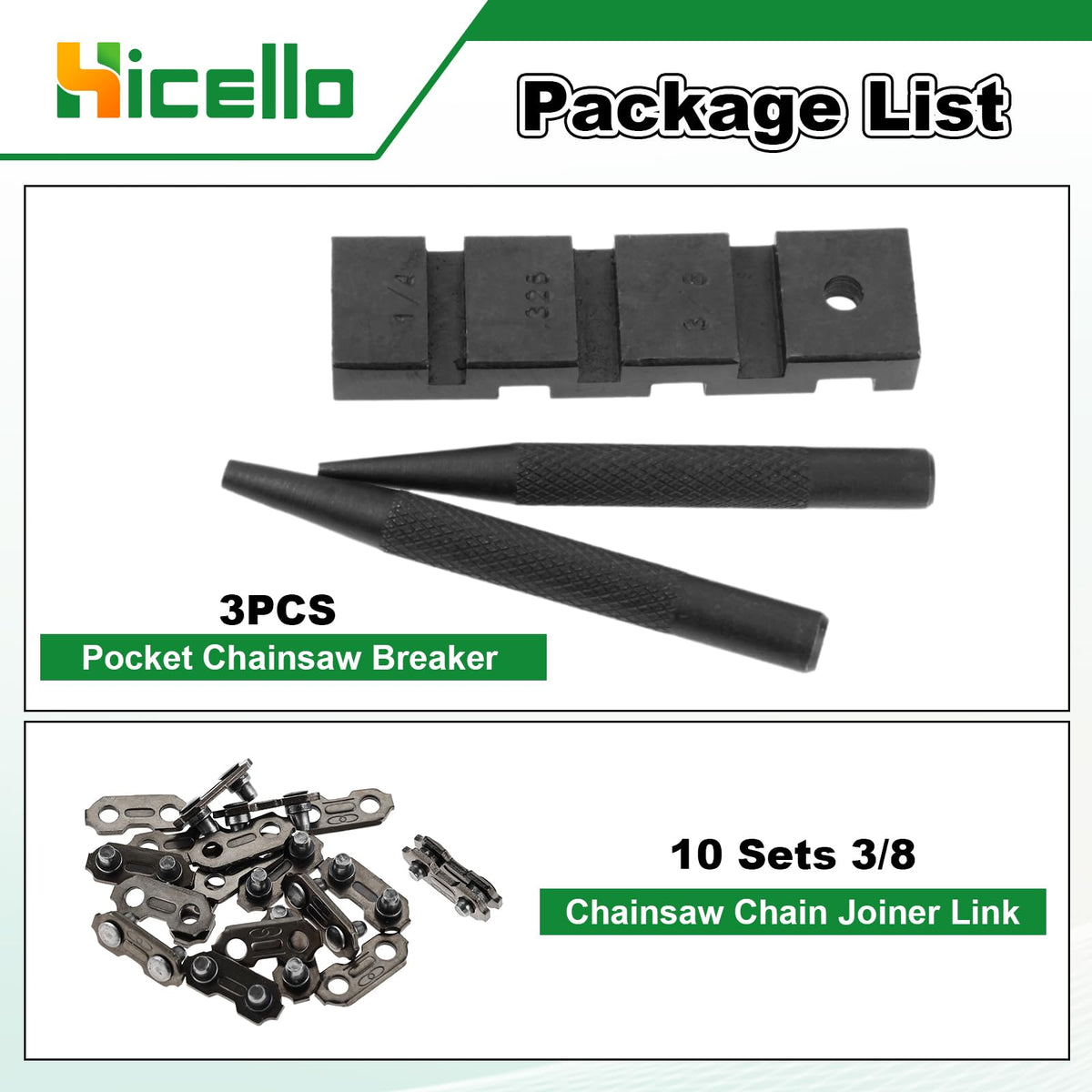 Hicello broken chain sample shows real-world damage ready for field repair.