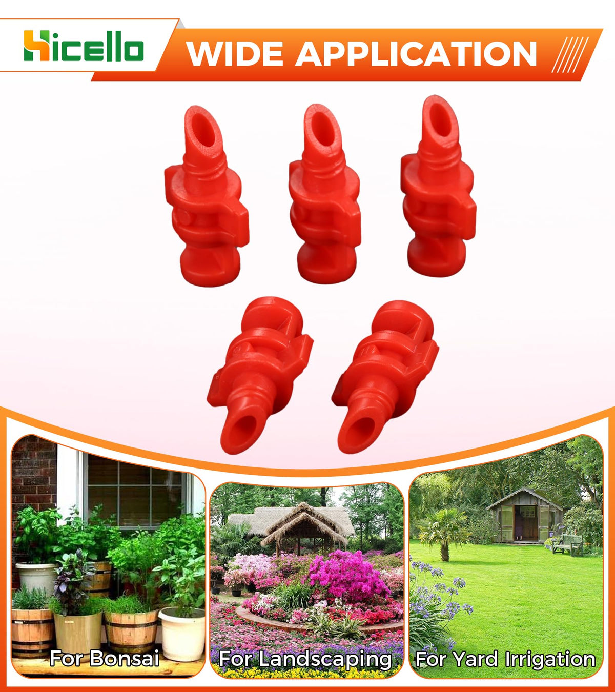 Hicello garden misting nozzle ideal for lawn irrigation and cooling.