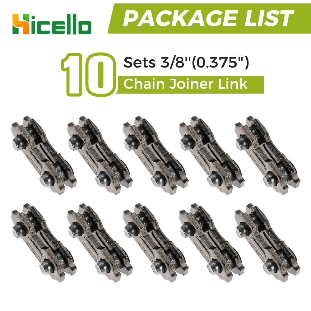 Hicello master link repair kit showing 10 pre-assembled links for fast maintenance