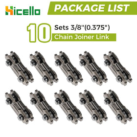 Hicello master link repair kit showing 10 pre-assembled links for fast maintenance