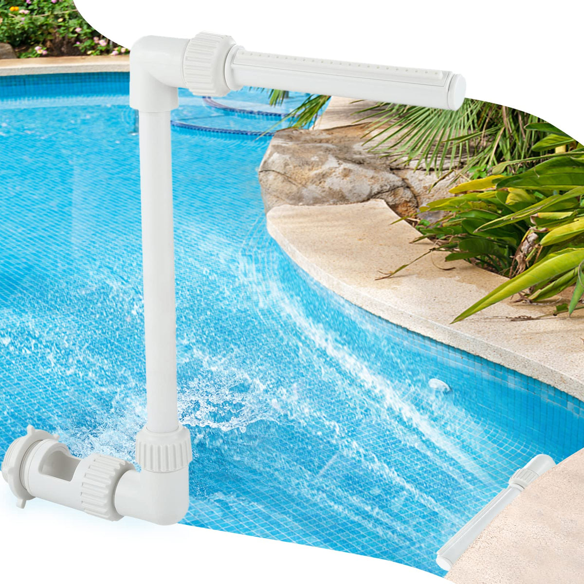 Hicello pool fountain adjustable nozzle creates a dramatic waterfall for your backyard pool.