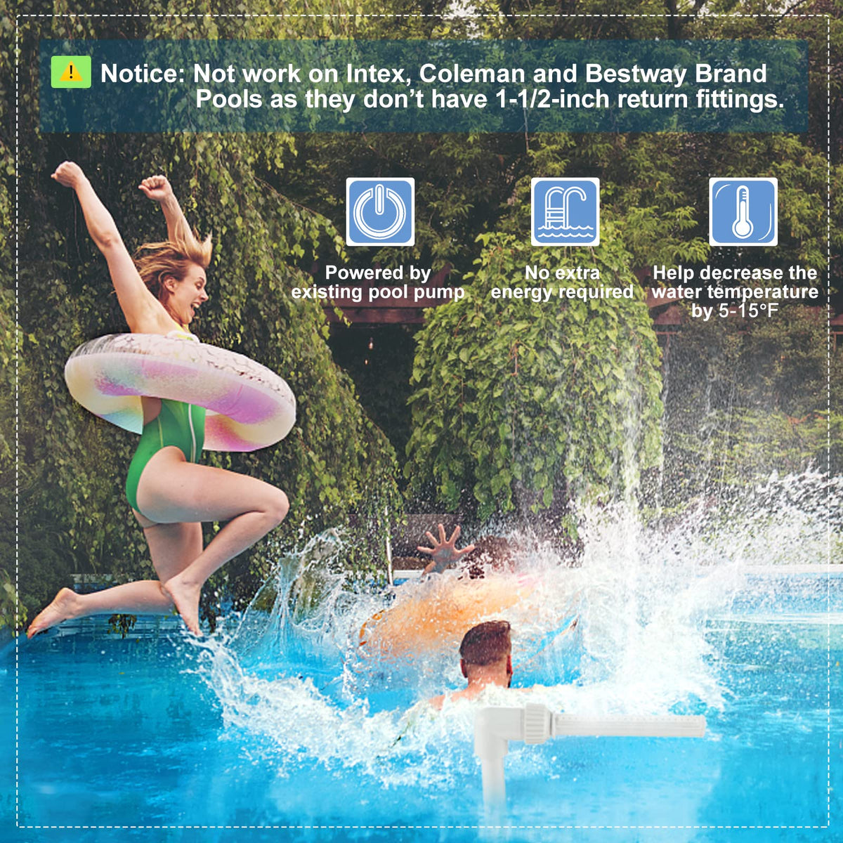 Hicello pool fountain swivel design allows underwater rotation when not in use.