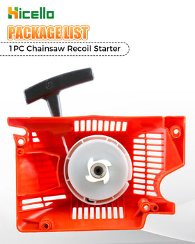 Hicello recoil starter assembly installed on saw shows reliable operation.
