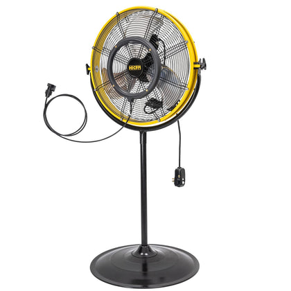 HiCFM misting pedestal fan outdoors delivers powerful cooling for patios