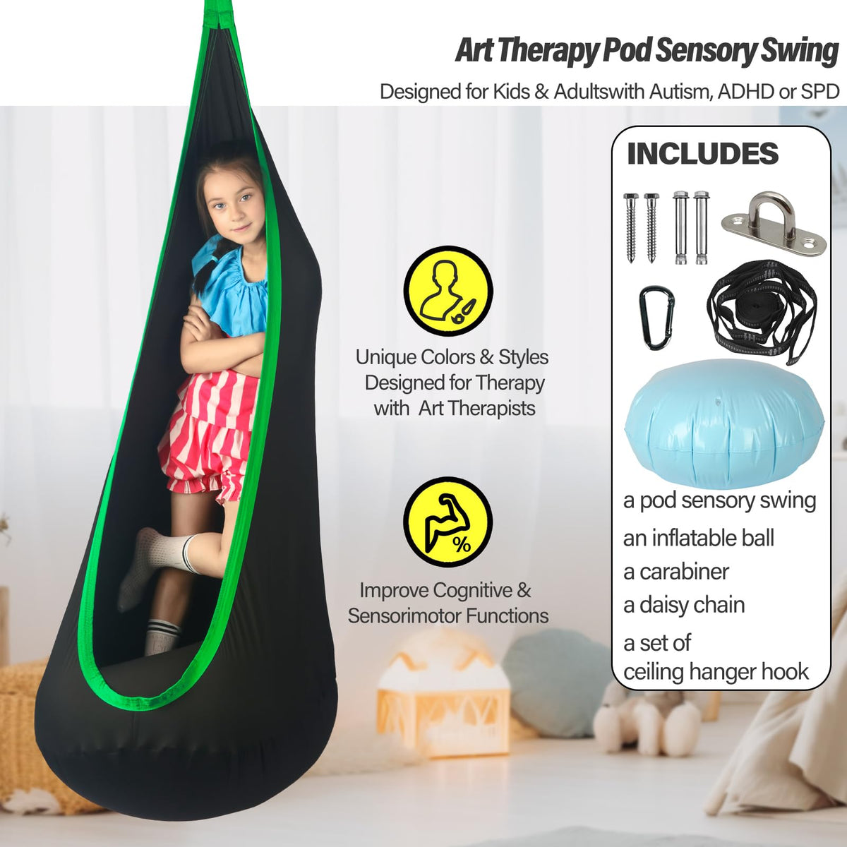 HiChrote pod swing holds up to 300 lbs for versatile family use.