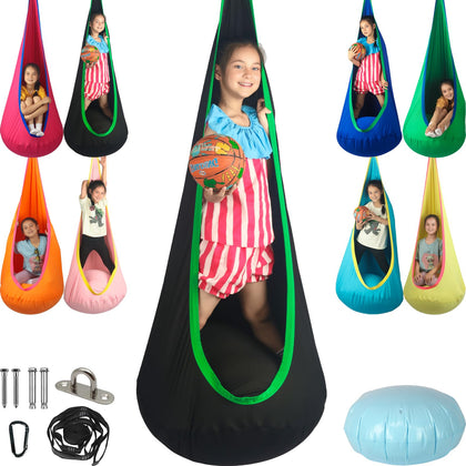 HiChrote Kids Pod Swing Seat assembly for quick, simple setup.
