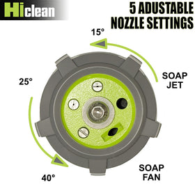 Hiclean twist-lock design allows one-handed operation with secure nozzle placement.