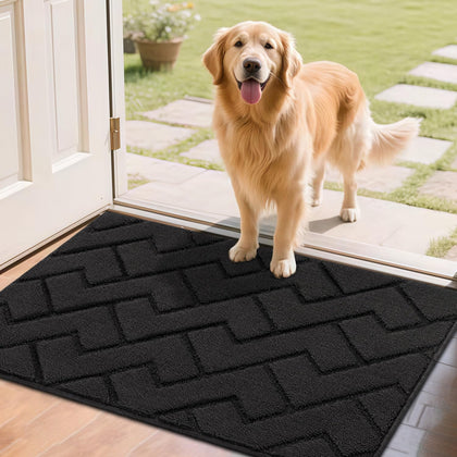 hicorfe front door mat charcoal close-up shows absorbent fibers trapping moisture.
