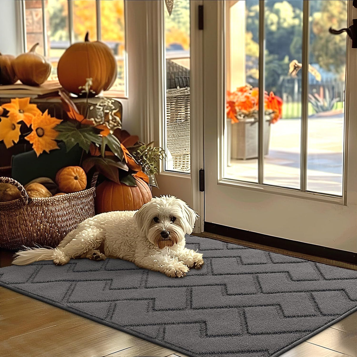 hicorfe indoor door mat front view showing low-profile design and grey color for entryways