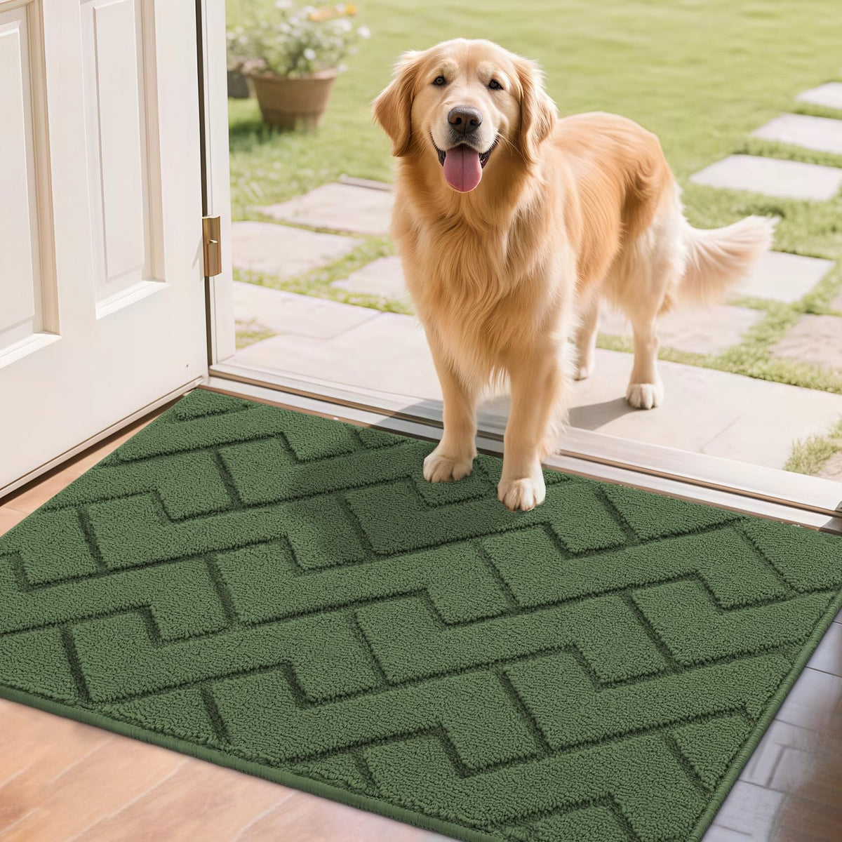 hicorfe indoor doormat front view shows absorbent fibers for cleaner entry