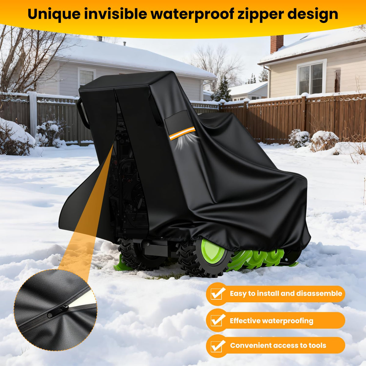 HICOVER heavy-duty 1200D waterproof snowblower cover protects blowers in harsh weather