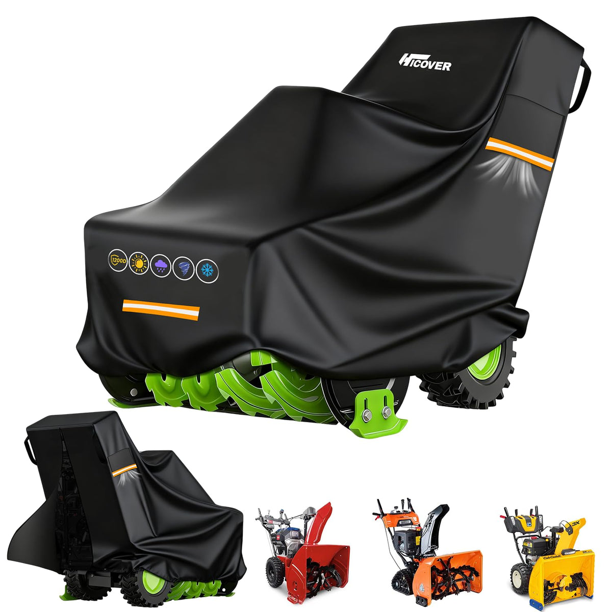 HICOVER snowblower cover with universal fit for 62w-35d-47h machines, shields from rain and dust