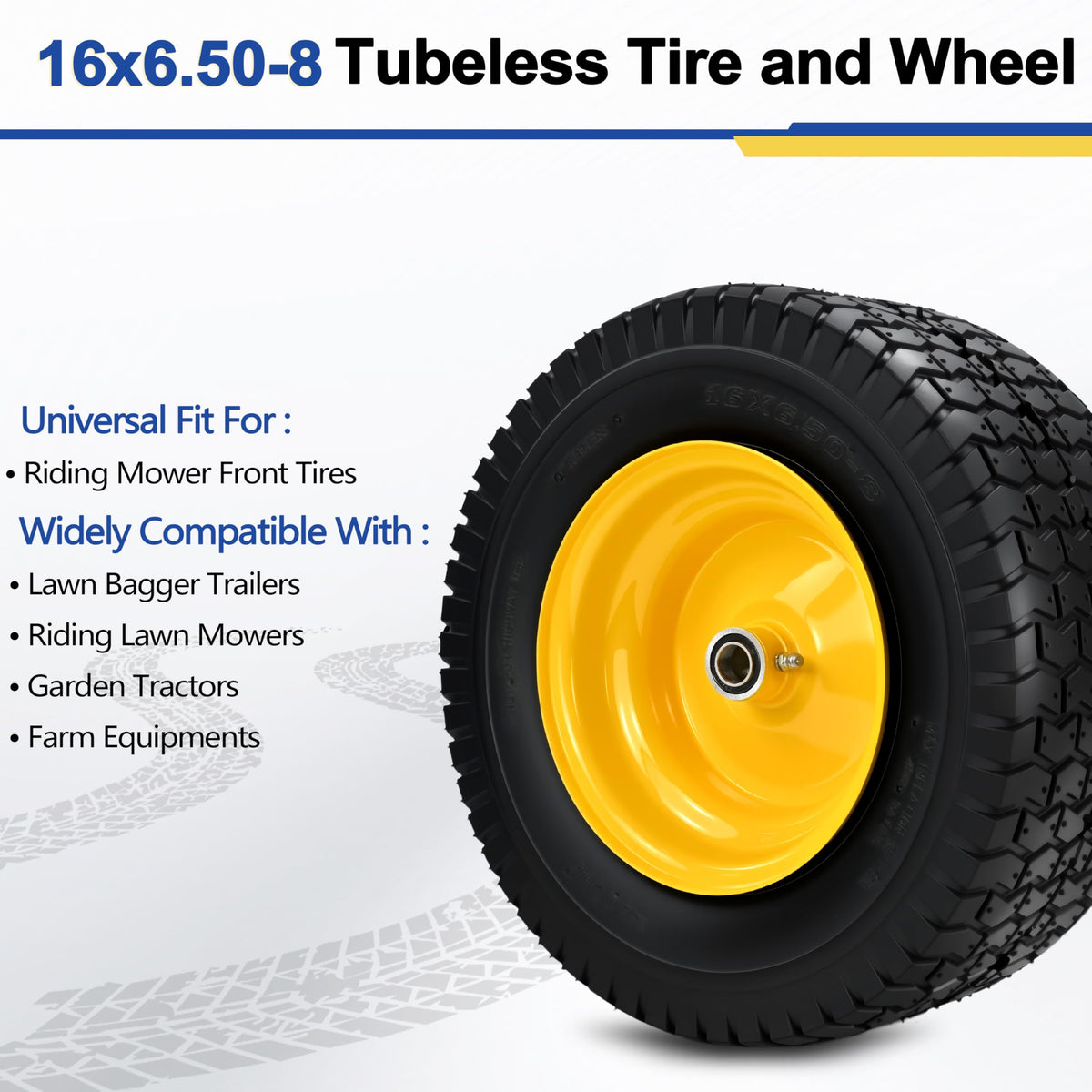 Hidtaw tubeless tire and wheel with strong traction tread for grassy and gravel surfaces.