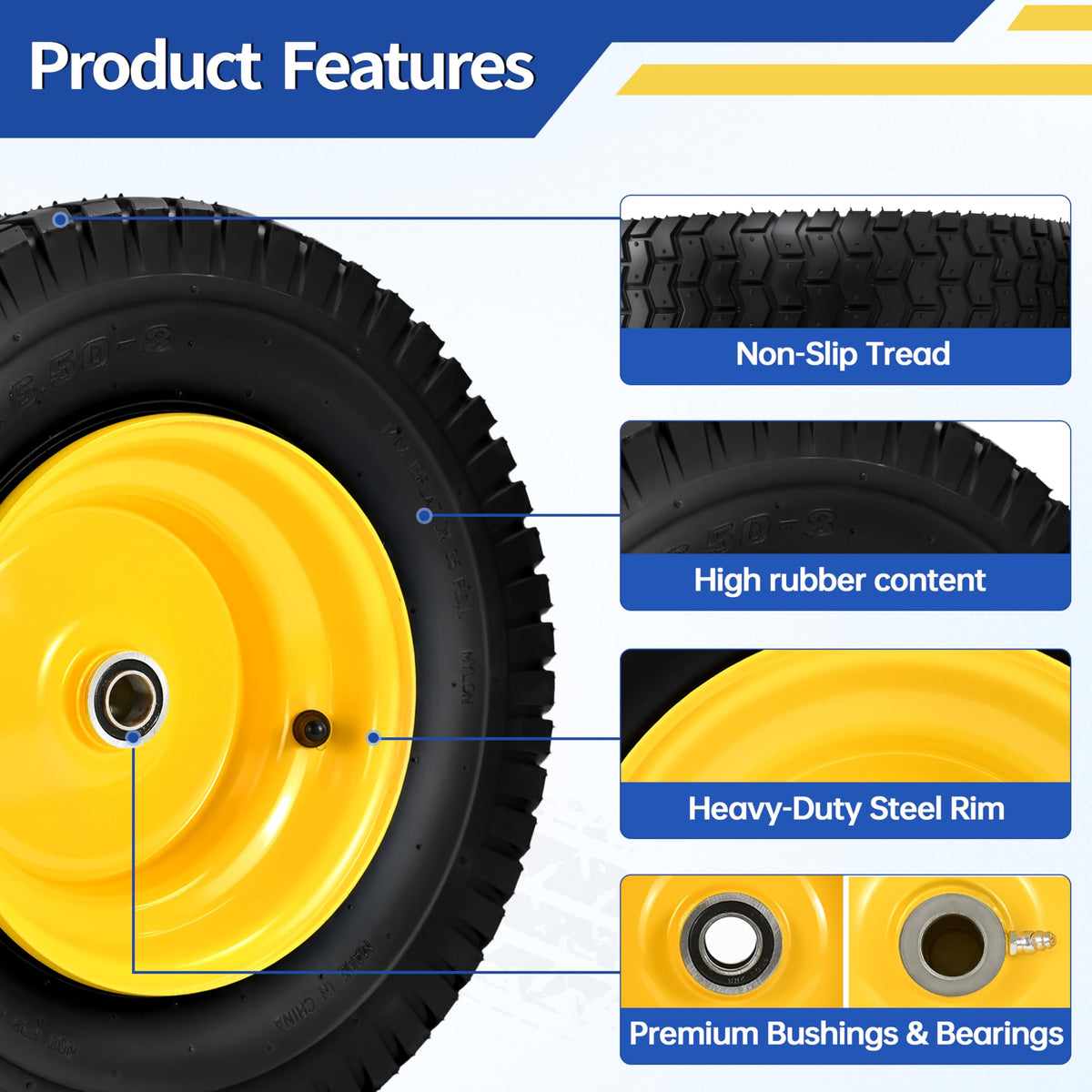 Hidtaw yellow rim adds high visibility and distinctive mower appearance.
