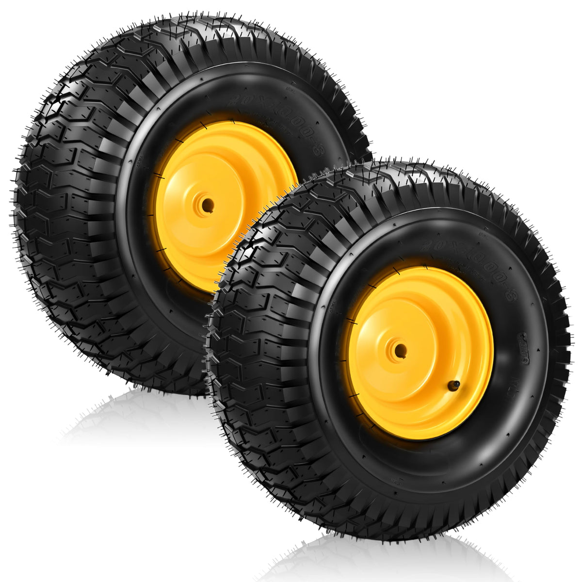 Hidtaw 20x10-8 tubeless tire and wheel rear view for stable mowing on varied terrain