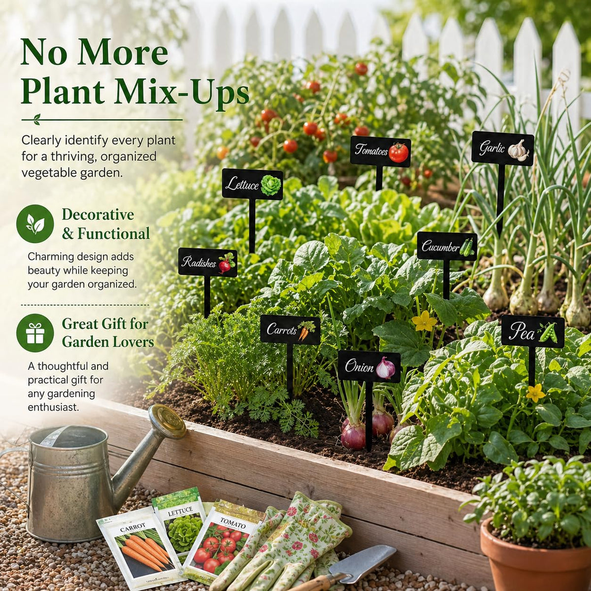 HIENAJ indoor-outdoor signs help label fruit trees, seedlings, and vegetables with style.