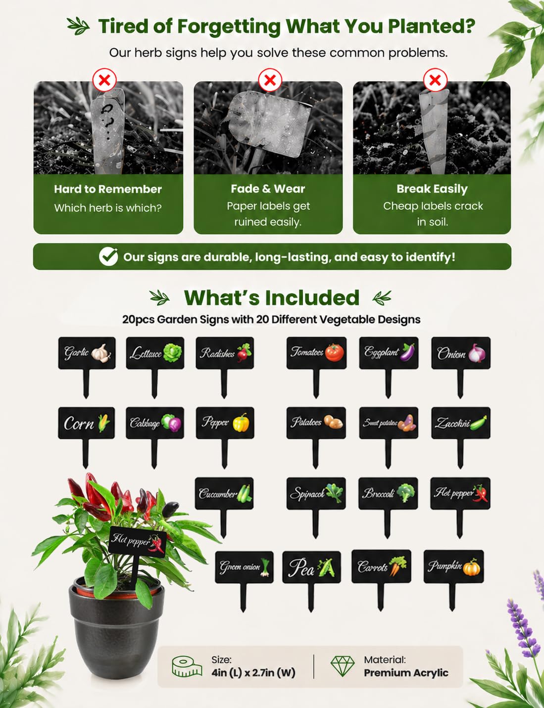 HIENAJ T-type stakes offer root-friendly soil insertion for durable garden signage.
