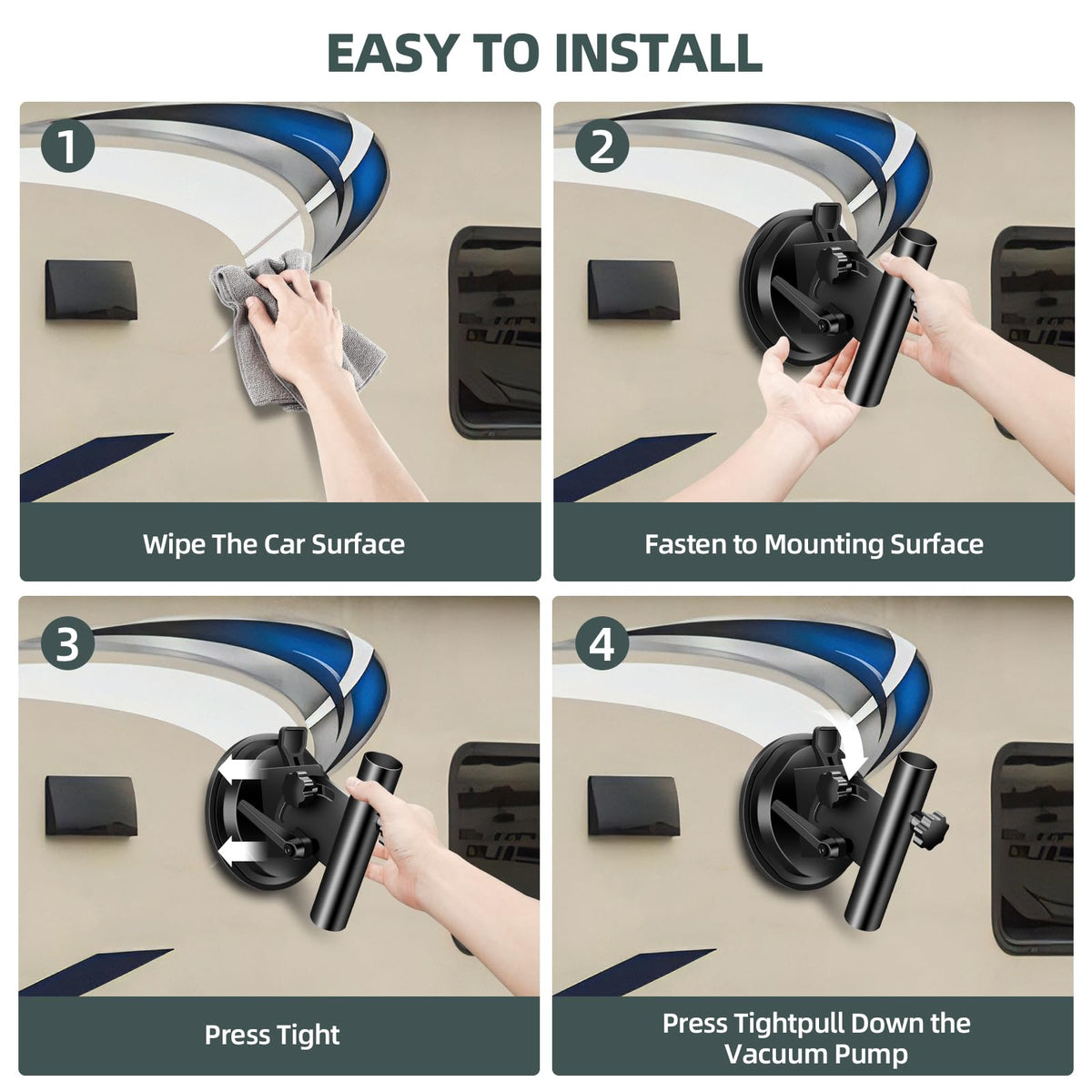 Hifor suction cup on flat surface provides stable hold.