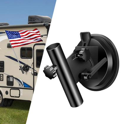 Hifor suction cup flag holder mounted on an RV for secure outdoor display.