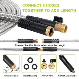 Higen metal garden hose 100ft durable connection supports dual-hose extensions