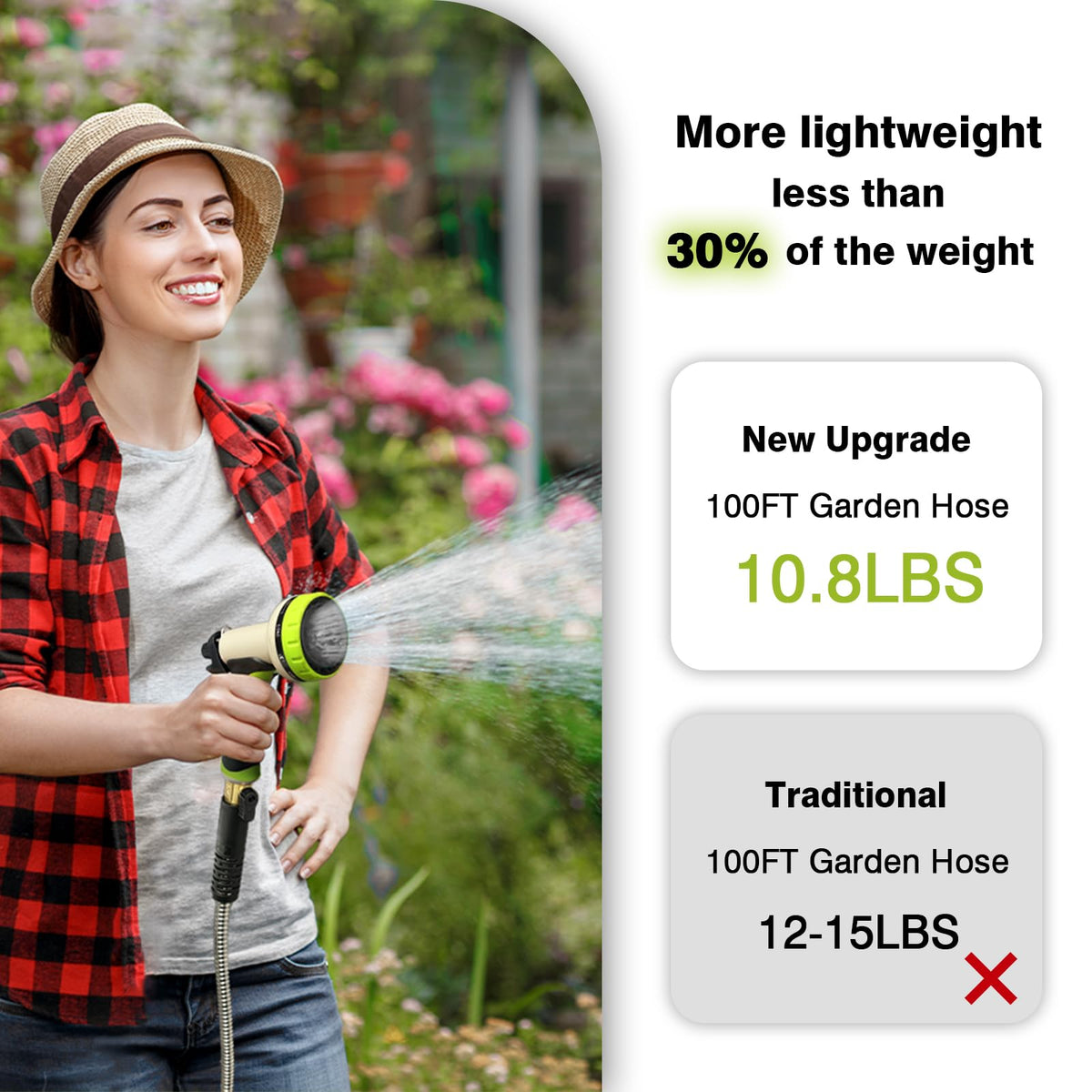 Higen metal garden hose 100ft nozzle assembly offers versatile watering options