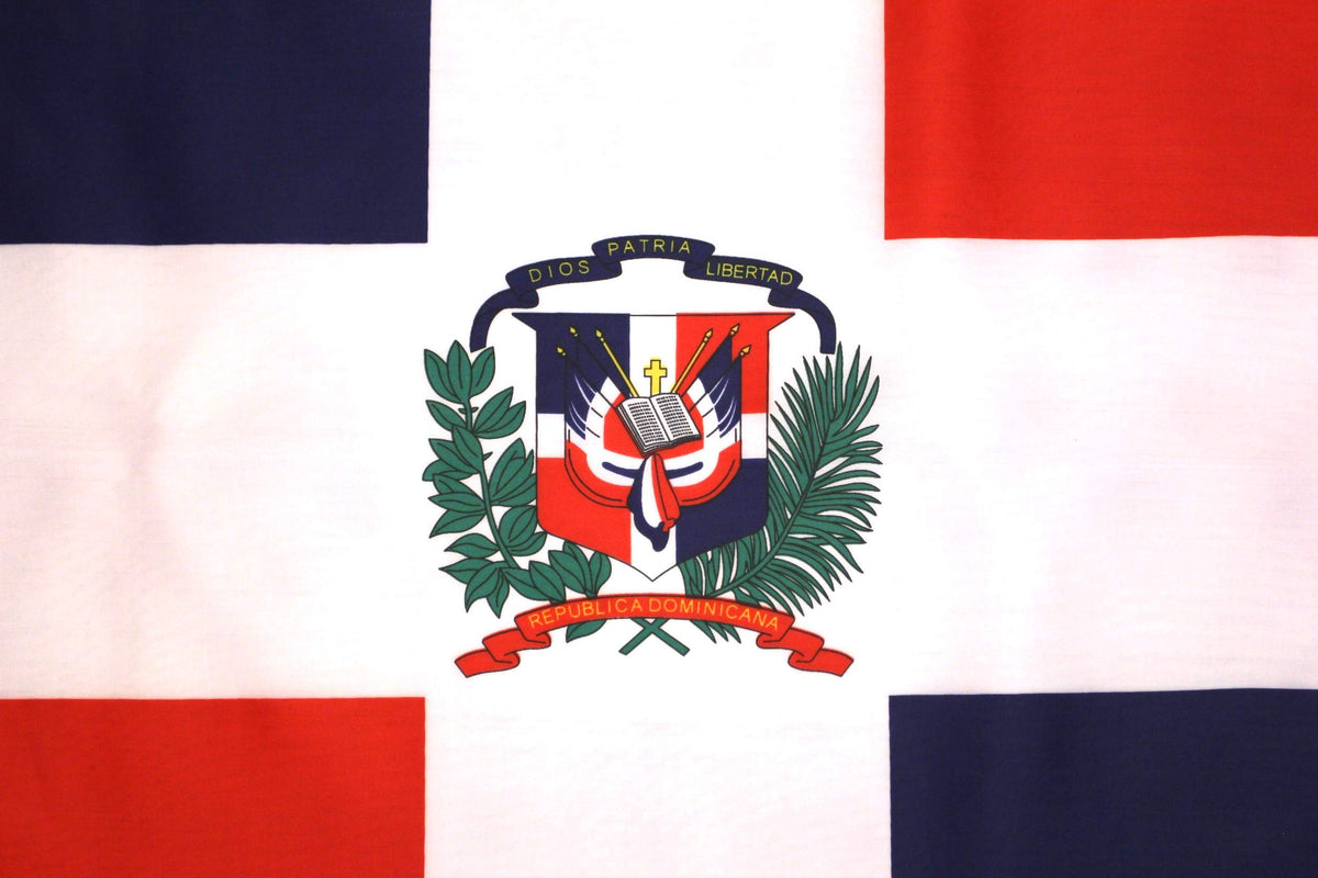 High Supply flag 3x5 coat of arms close-up for patriotic decor.