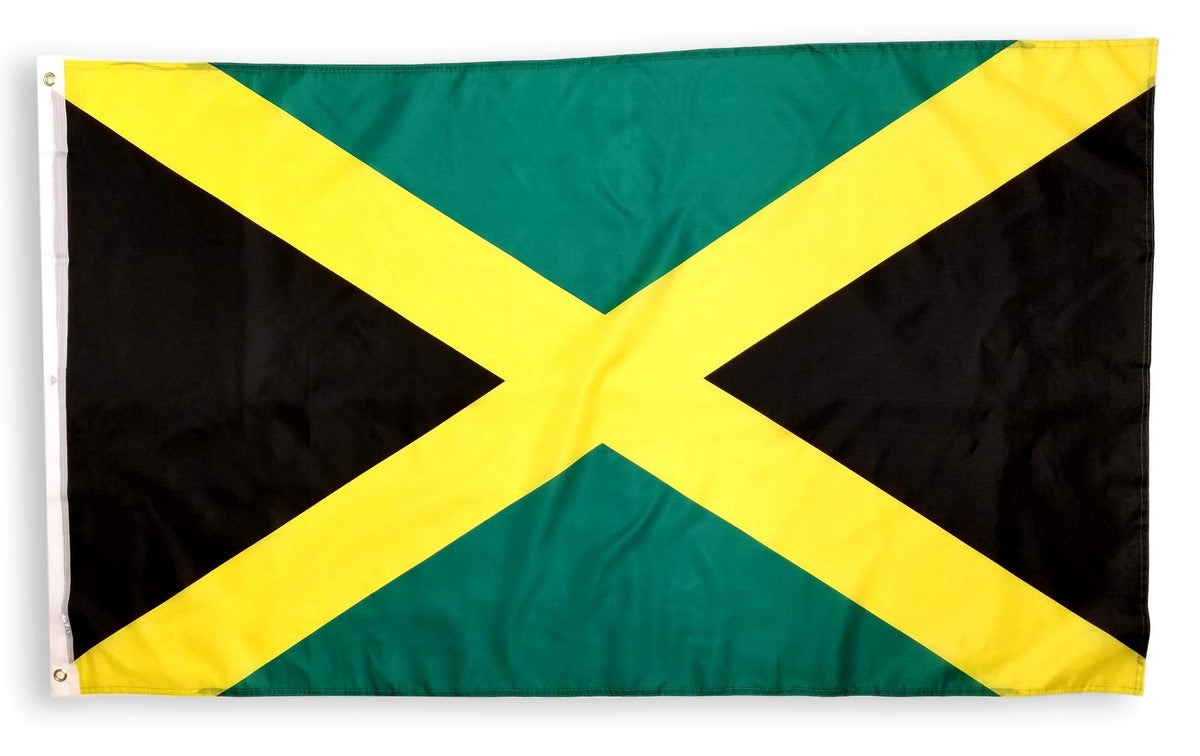 High Supply Jamaican flag 3x5 with brass grommets for secure mounting.