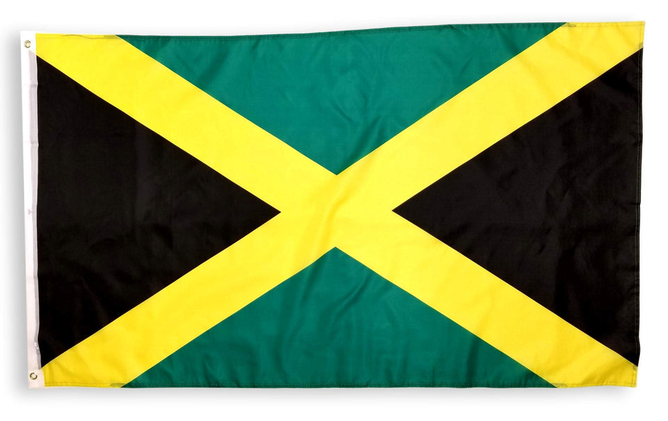 High Supply Jamaican flag 3x5 with brass grommets for secure mounting.