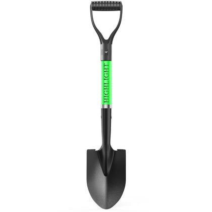 Highlight Kids Shovel with metal blade closeup, showcasing sturdy garden digging.