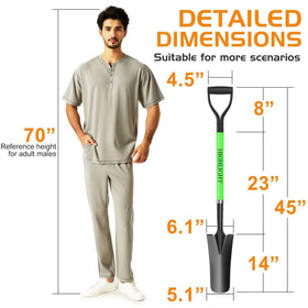 HIGHLIGHT Spade Shovel fiberglass handle resists rot and reduces weight.