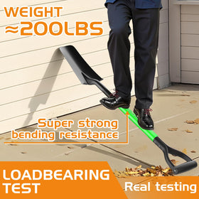 HIGHLIGHT Spade Shovel with hardened blade cuts through tough soil.