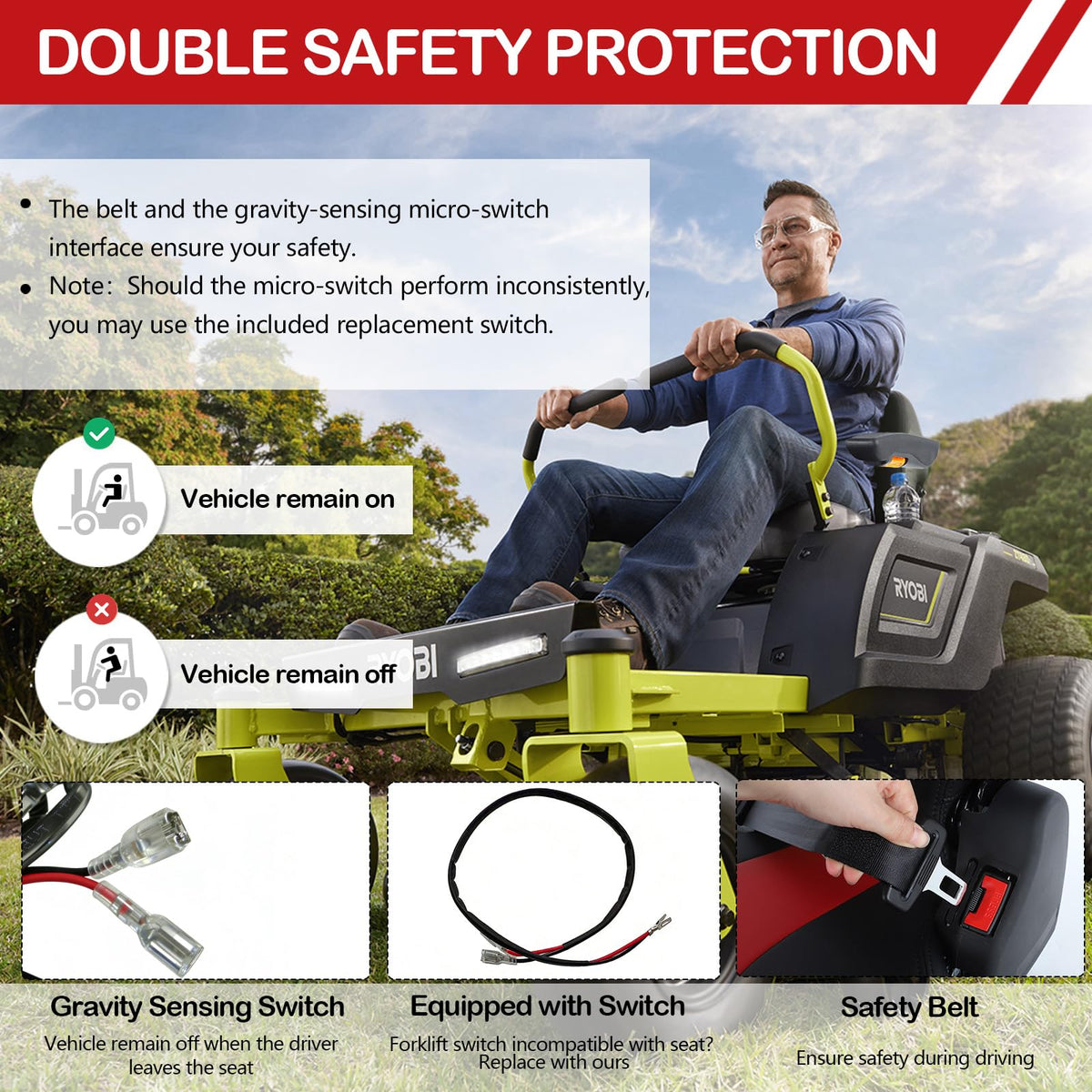 Hightall adjustable armrests help reduce fatigue while mowing