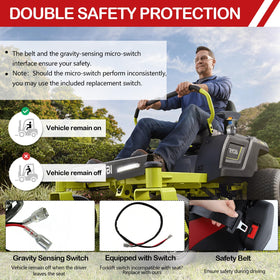 Hightall adjustable armrests help reduce fatigue while mowing