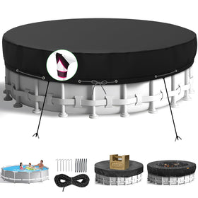 HIGHTQURO 18ft round pool cover on pool provides weather protection