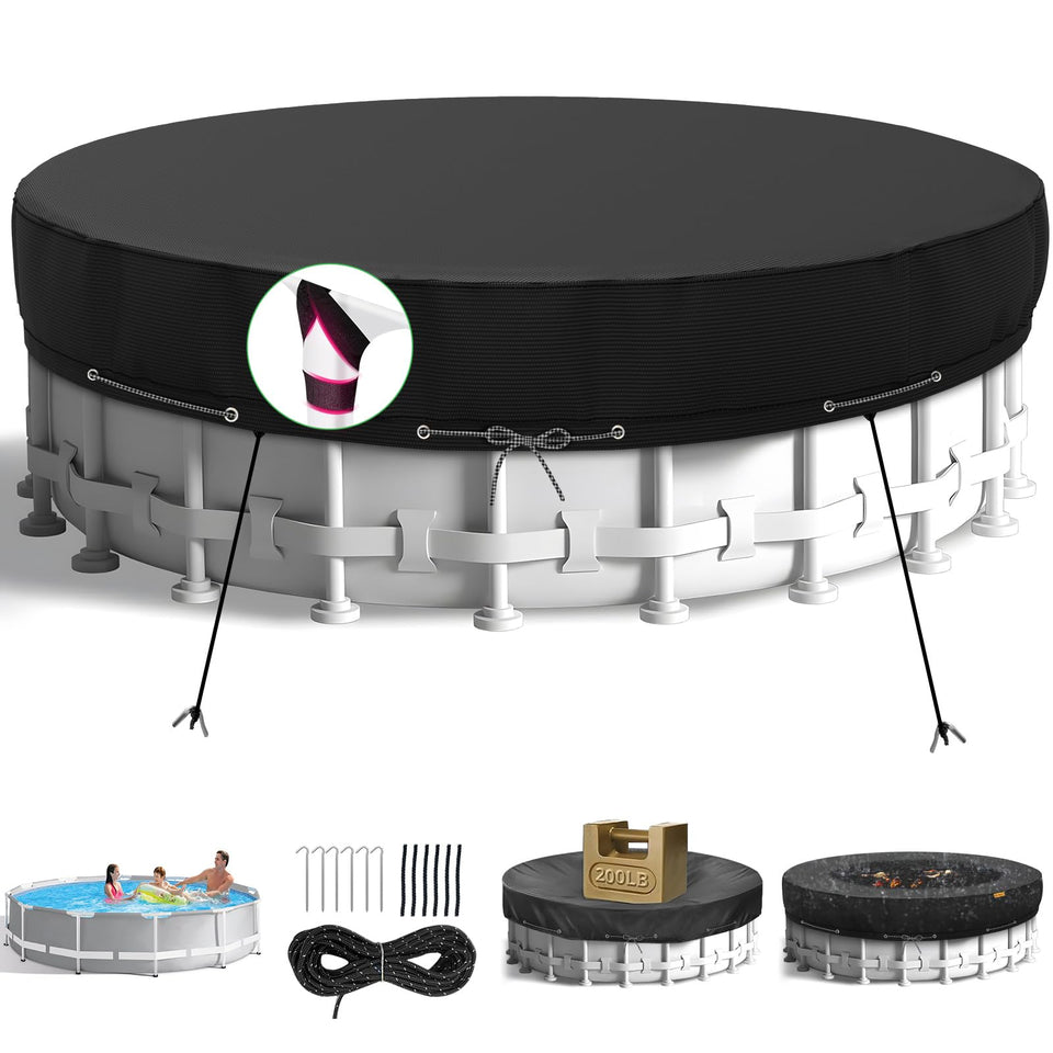 HIGHTQURO 18ft round pool cover on pool provides weather protection
