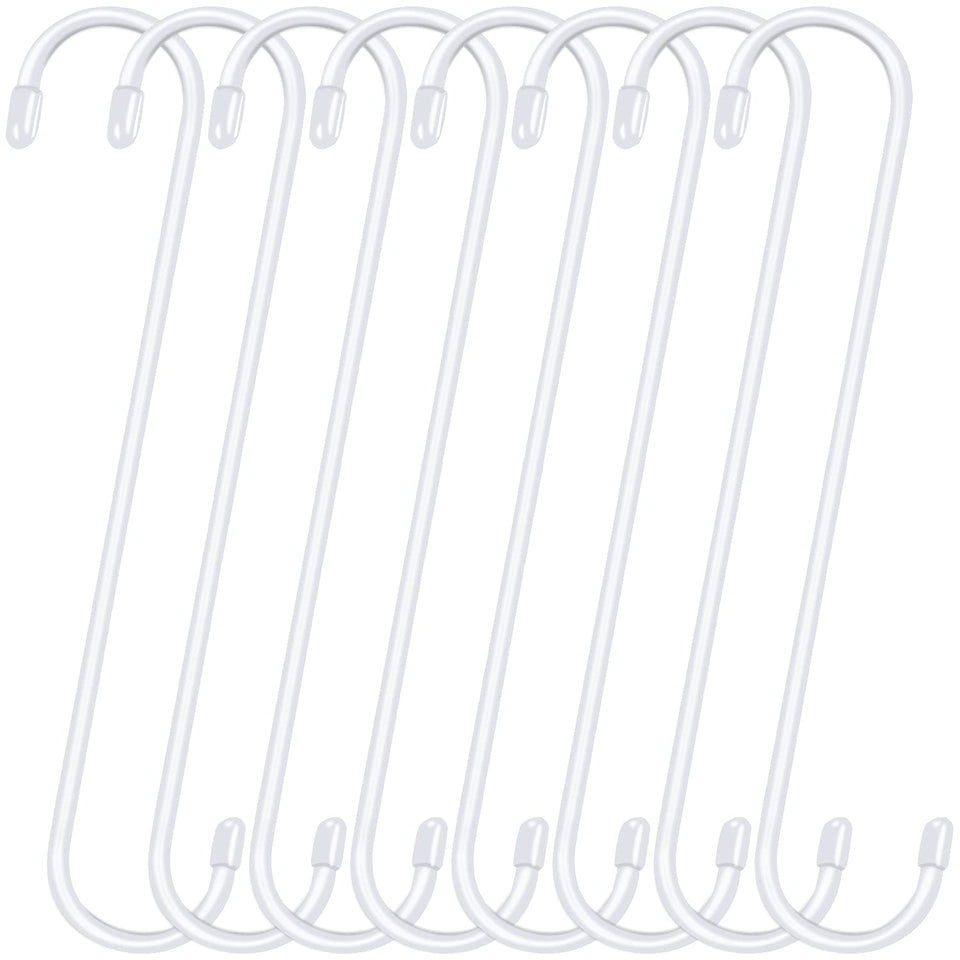 HiGift 8-pack 10-inch S hooks for outdoor baskets provide sturdy support.