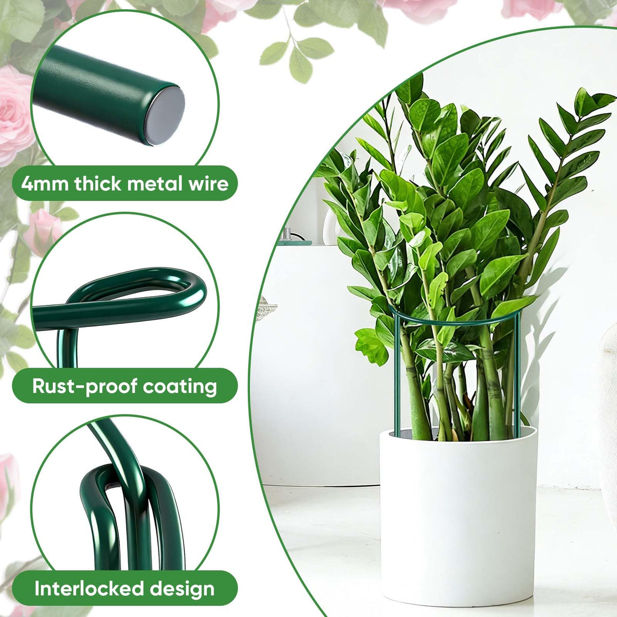 HiGift half-round peony stake in action keeps stems upright and resilient against wind.