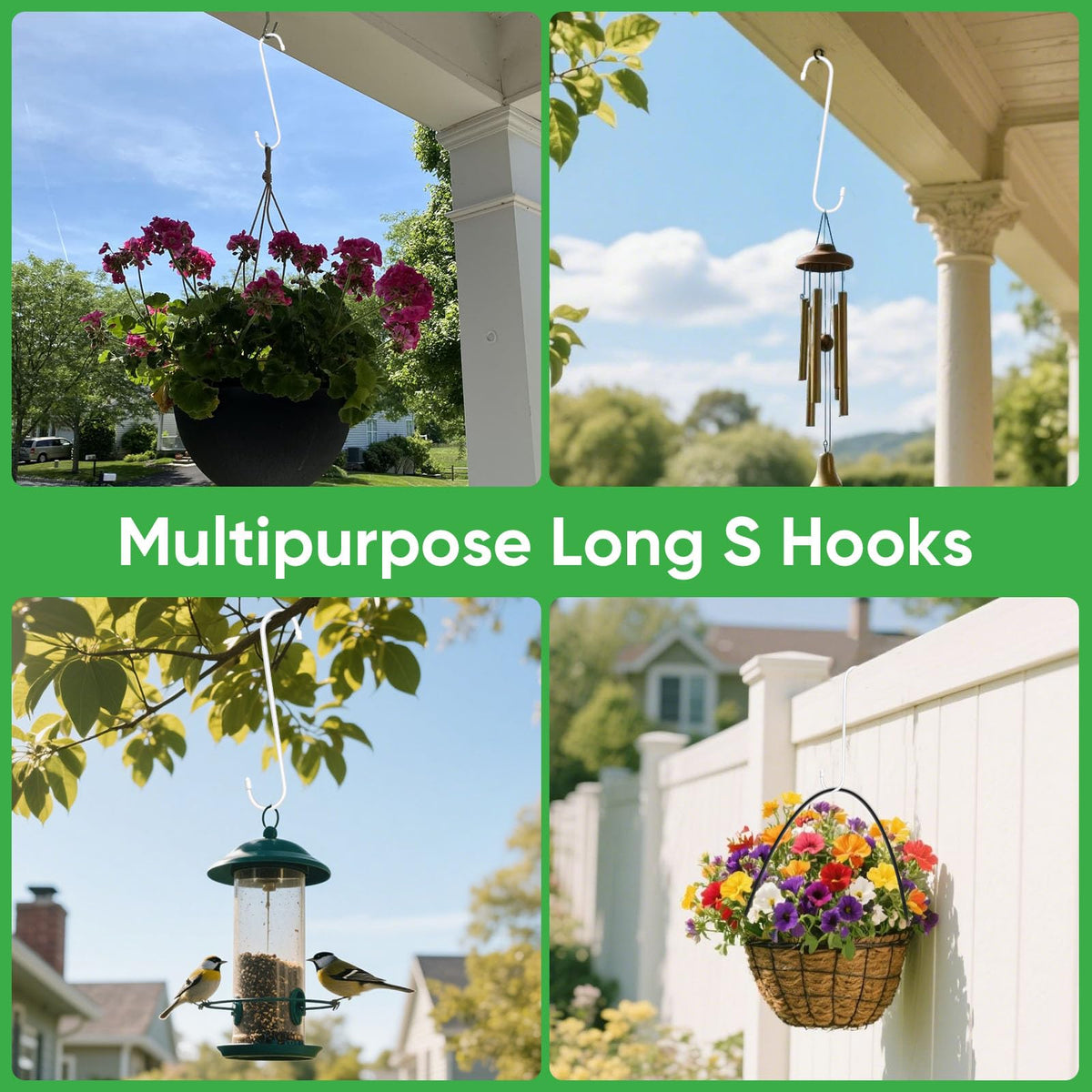 HiGift eight-pack S hooks for kitchen storage and garden organization.