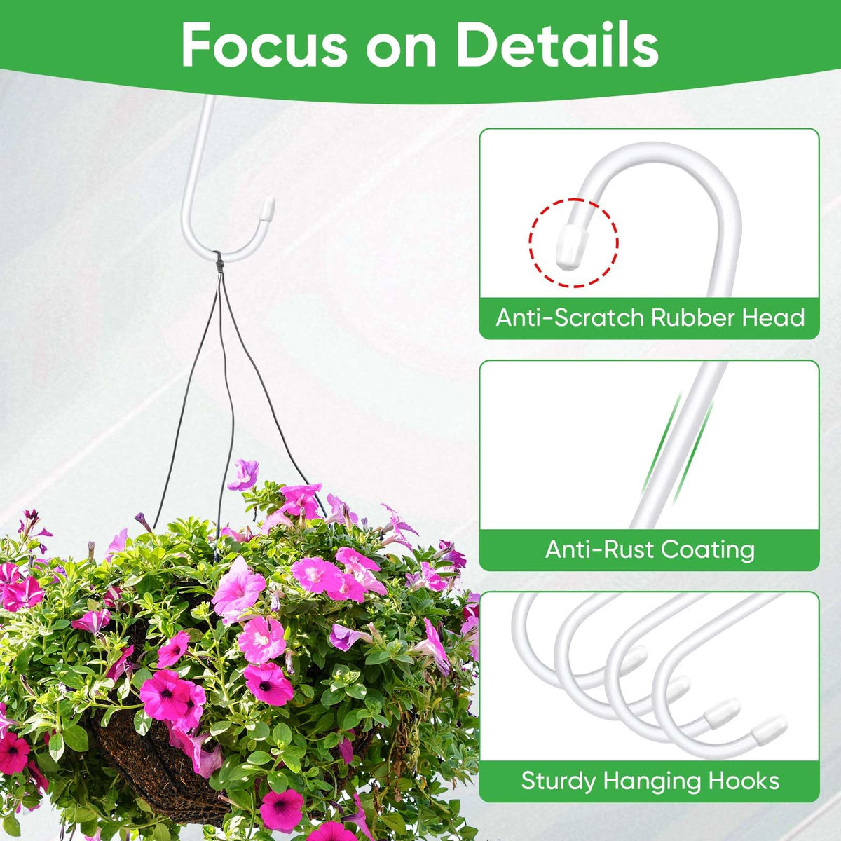 HiGift weather-resistant finish keeps outdoor hooks looking good.