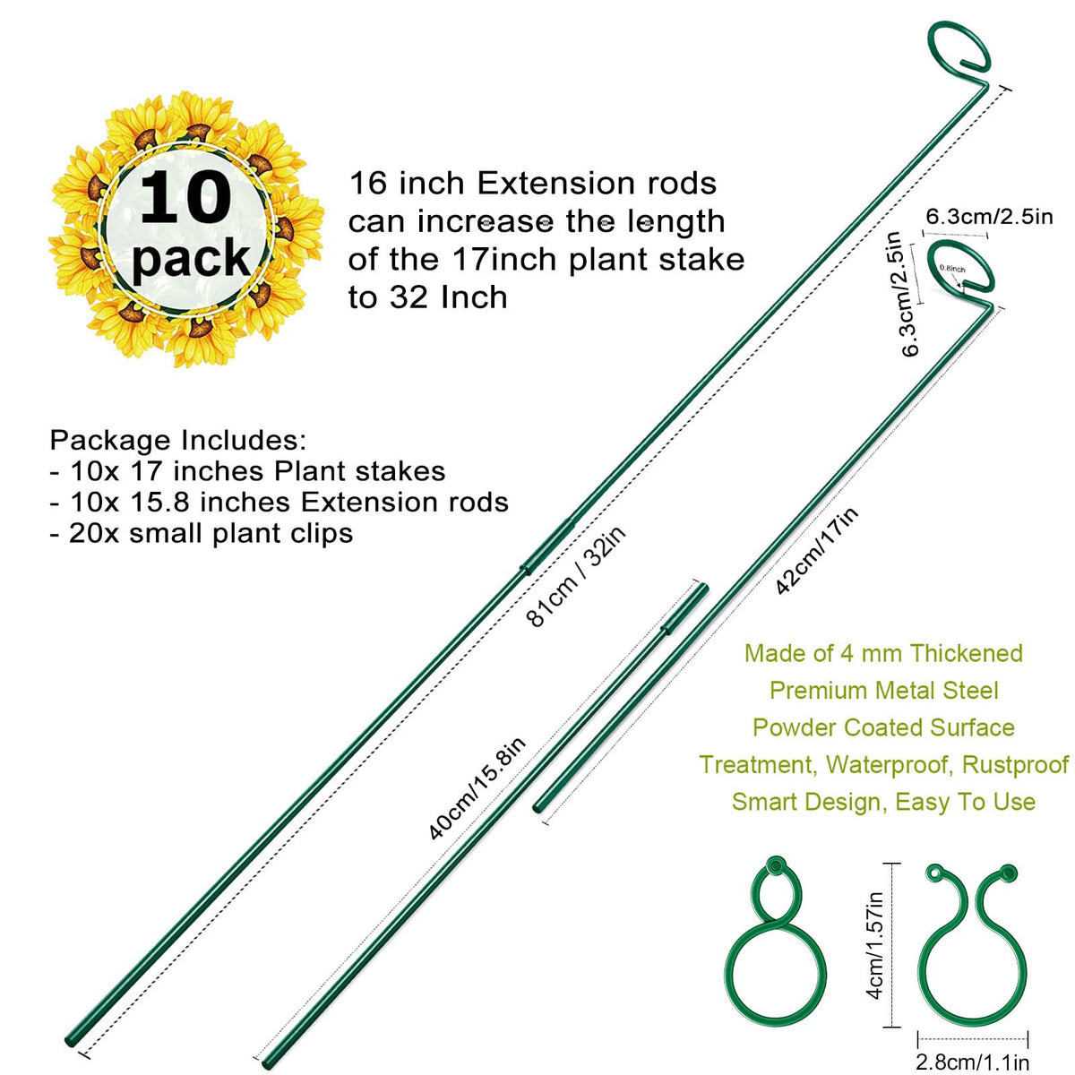 HiGift powder-coated steel stake closeup highlighting rust resistance and durability.