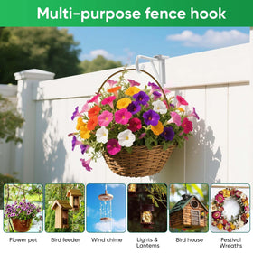 HiGift white 3-pack fence hooks help organize baskets, lights, and decor.